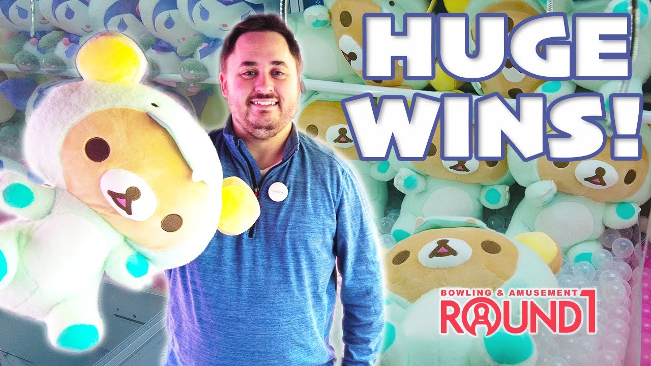 Awesome Rilakkuma Wins At The Arcade! Claw Machine Fun At Round 1!