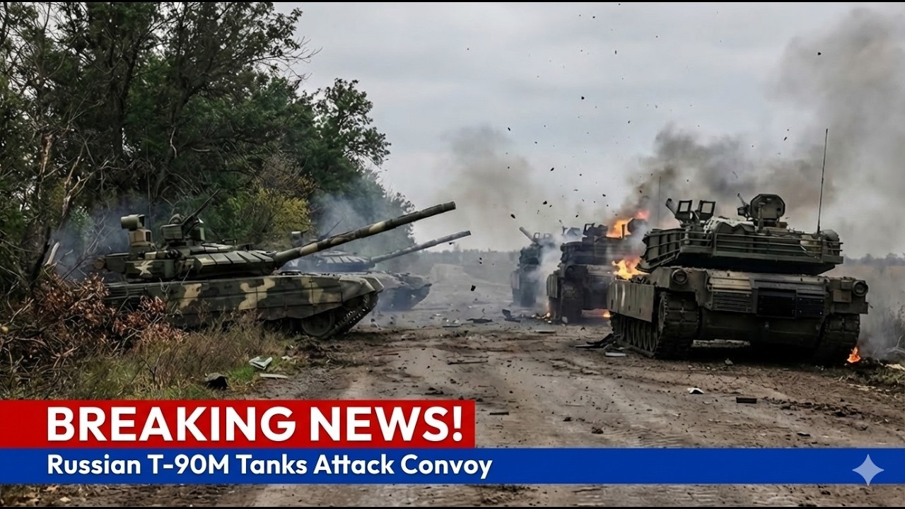 LATEST! Russian T-90M Tanks Ambush Ukrainian M1 ABRAMS Convoy at Close Range!