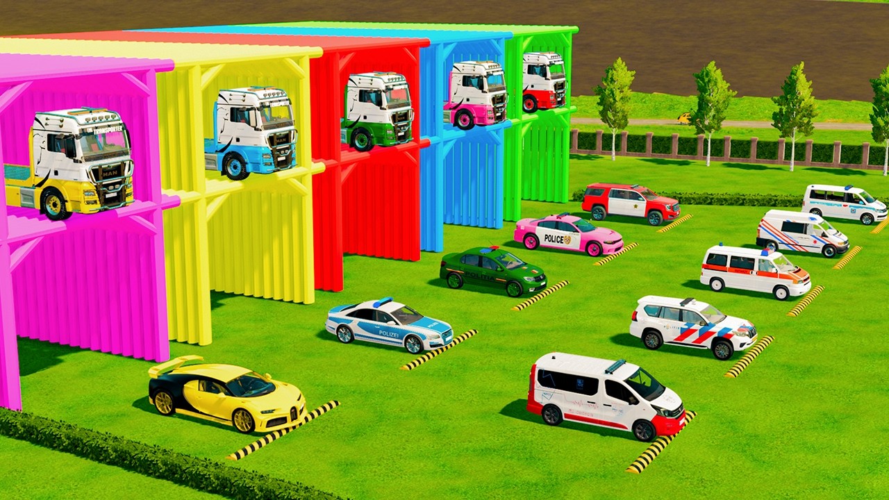 TRANSPORTING ALL POLICE CARS & AMBULANCE ON MERCEDES TRUCKS | Farming Simulator 22