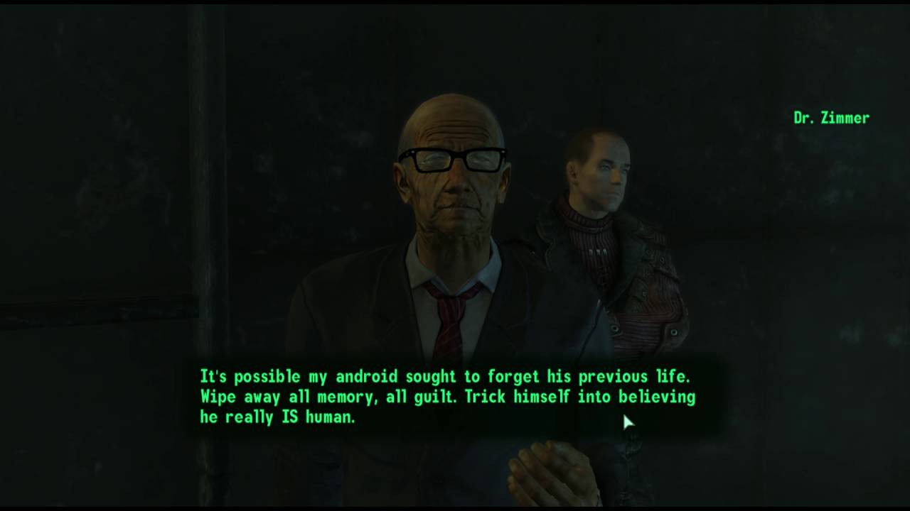 Fallout 3. Dr Zimmer Talks About Synths & The Institute.
