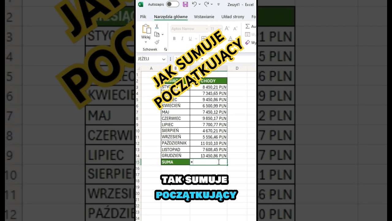 Dodawaj Jak PROfesjonalista w Excelu! #excel #tutorial #shorts