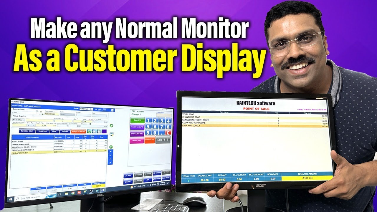 Make any Normal Monitor as Customer Display - Raintech POS Billing software 2023