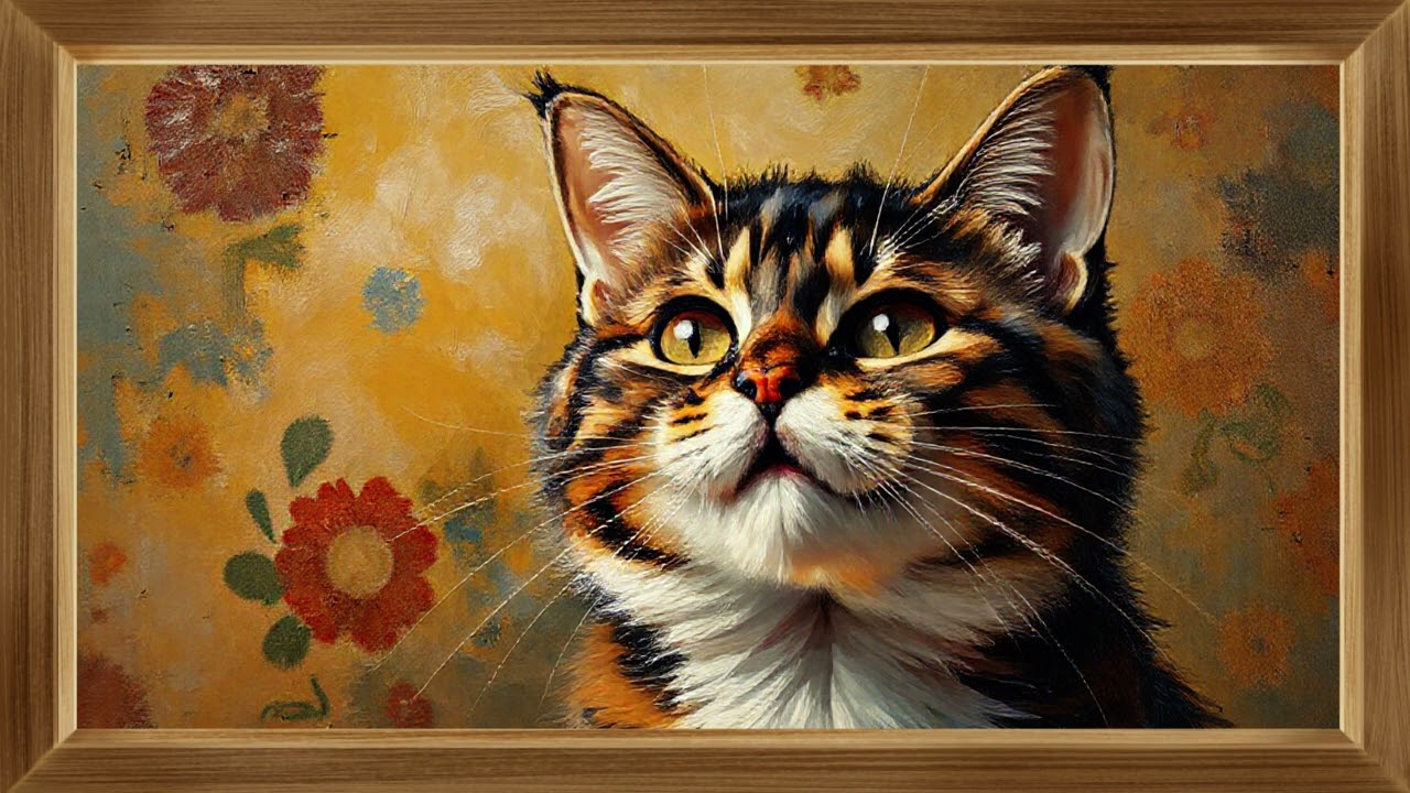 Gold Frame Realistic Purr Cat | Tv Digital wallpaper | Frame Tv Art Gallery