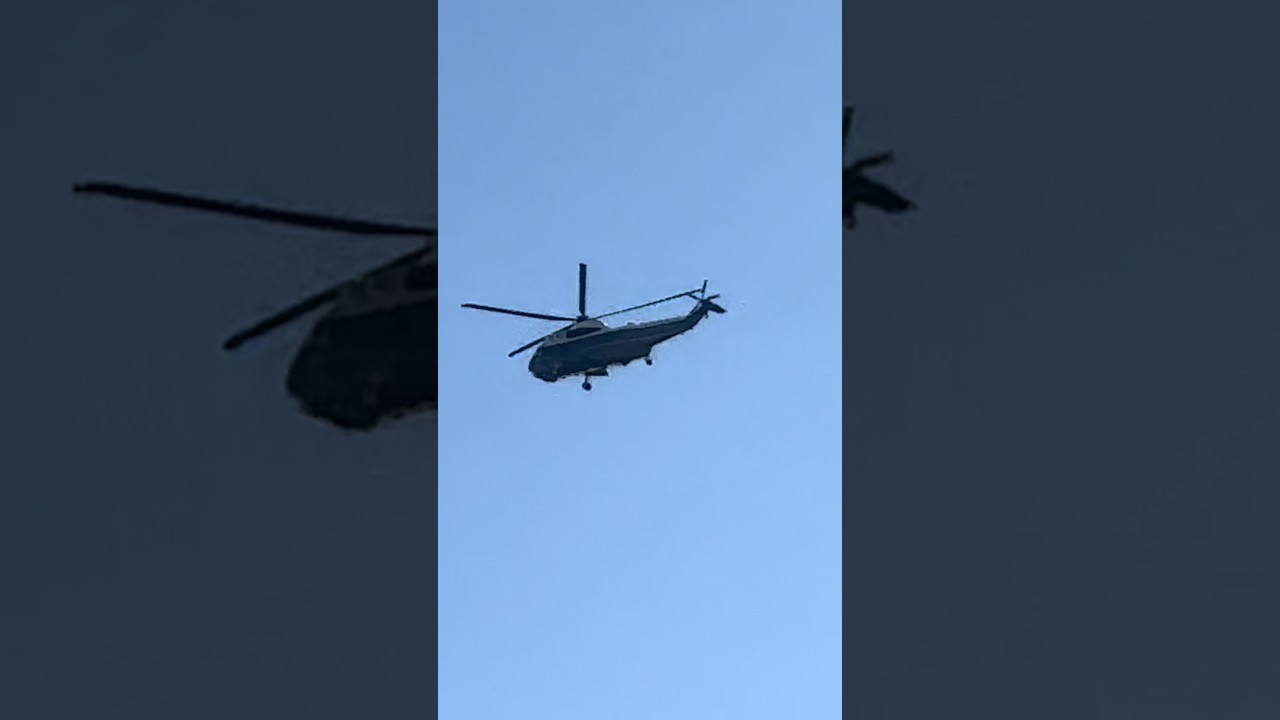 President Donald Trump being flown to Palos Verde via HMX-1 Marine squadron