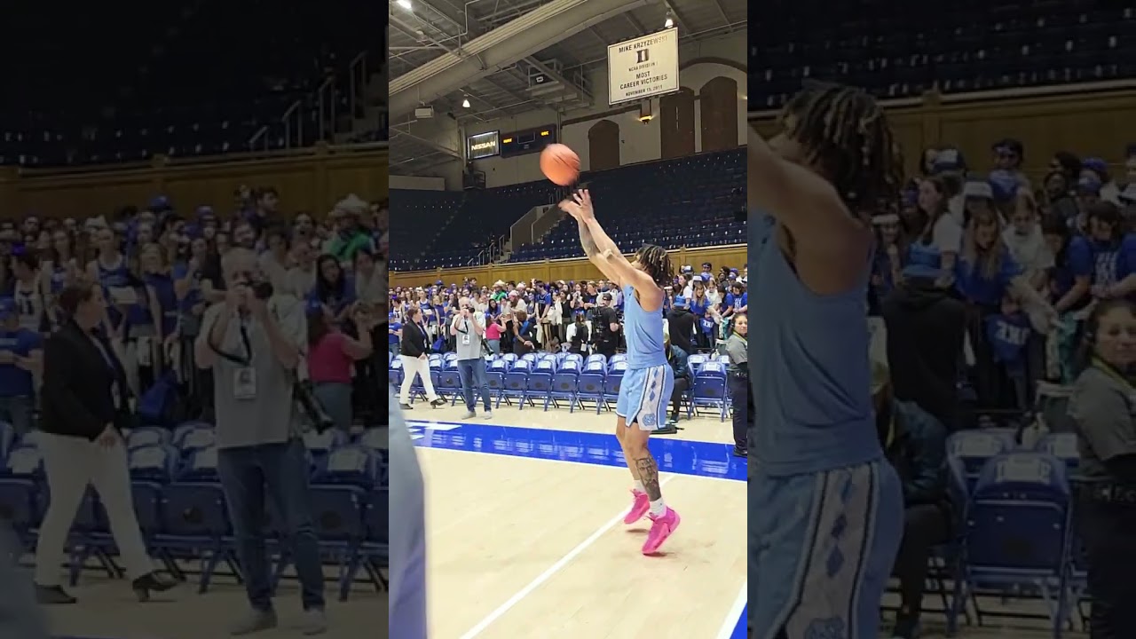 RJ Davis putting up jumpers in warmups amid taunts from Duke students #UNC