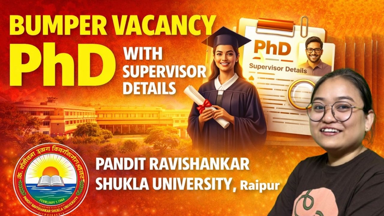 Big Update🔥PhD with Supervisor | Pandit Ravishankar Shukla University Raipur Vacancy | Apply Now