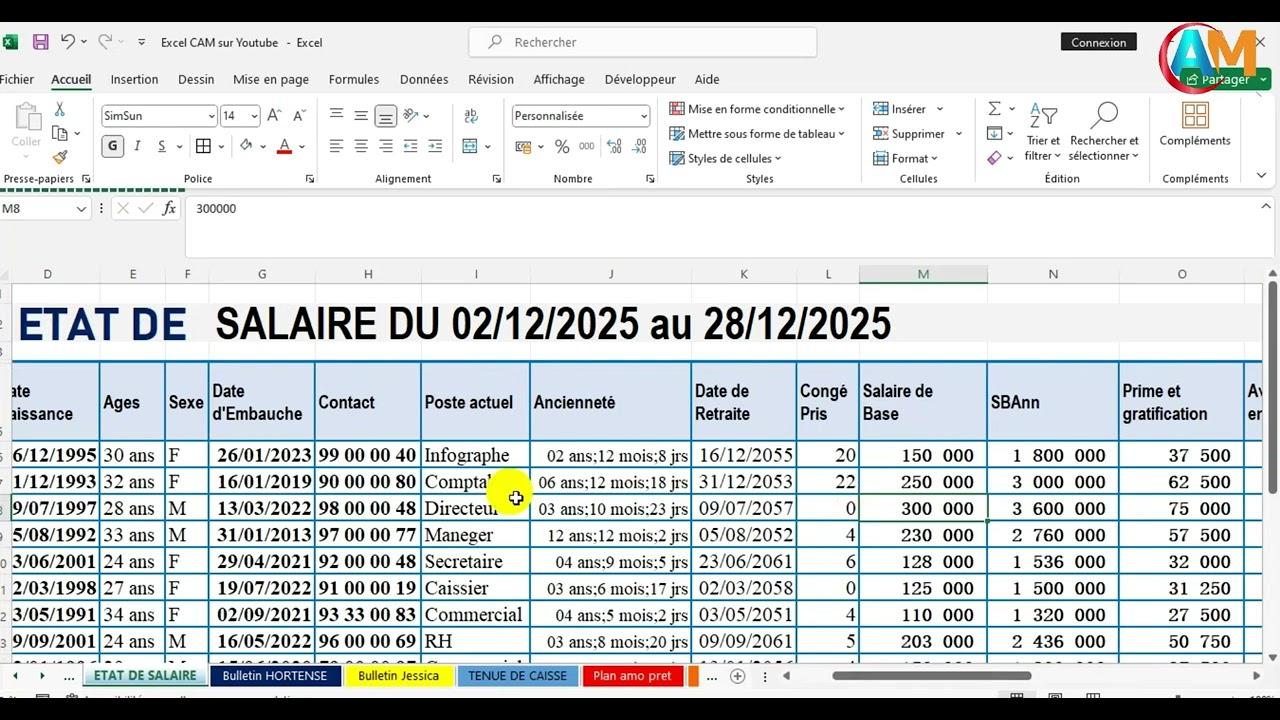 N°9#:  Programmation du bulletin de paie en excel  (Partie 2)