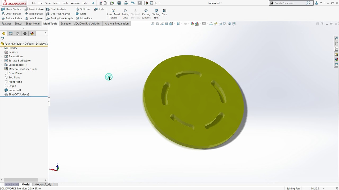 SolidWorks Tutorial | Mold Design | Draft | Parting line | Shutoff Surfaces | scale | Tooling Split