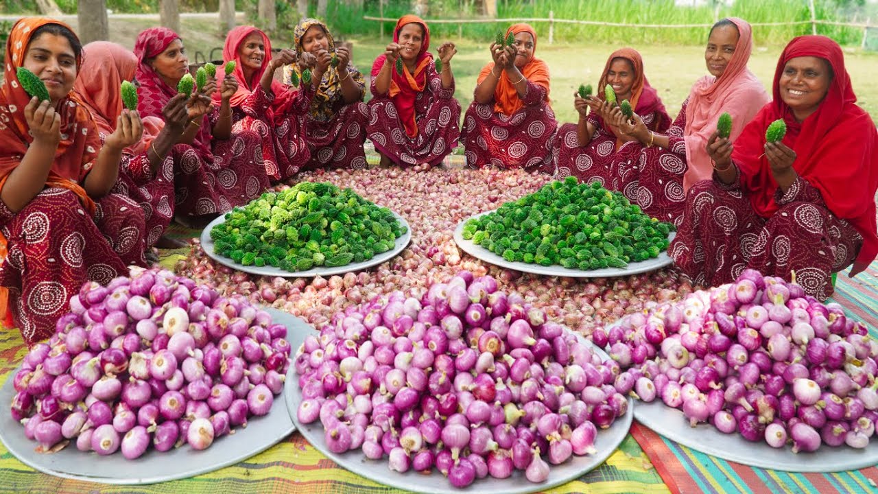 60 KG Onion & Bitter Gourd Recipe - Village Style Bitter Apple, Potato & Onion Mixed Fry Curry