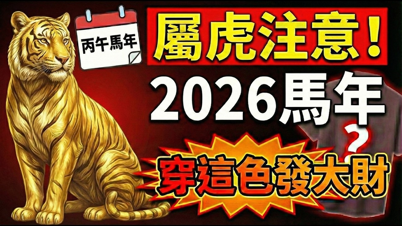 生肖虎注意！2026年丙午馬年，一定要多穿這顏色！穿上它最招財，財富有驚喜！#2026屬虎運勢 #生肖虎2026運勢 #2026馬年 #生肖虎 #招財顏色 #幸運顏色 #丙午馬年 #偏財運 #五行改運