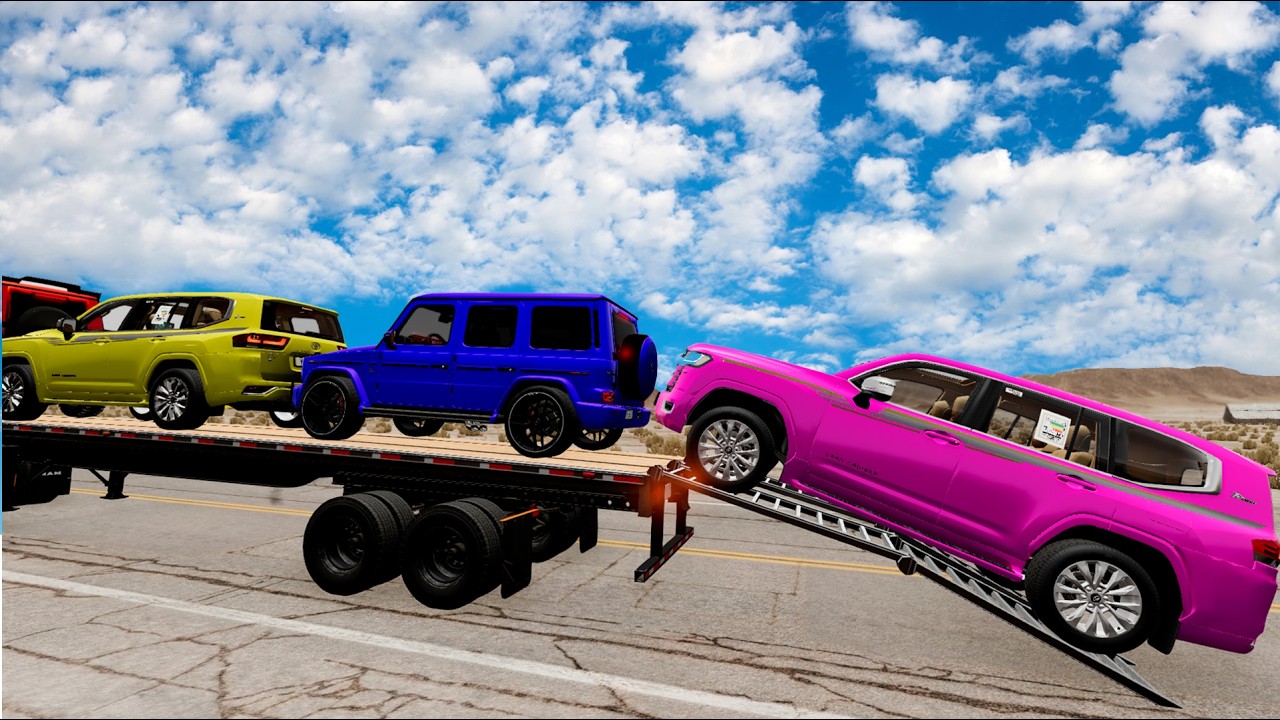 Flatbed Truck McQueen | Transportation with Truck - Pothole vs Car # | BeamNG.Drive Gameplay