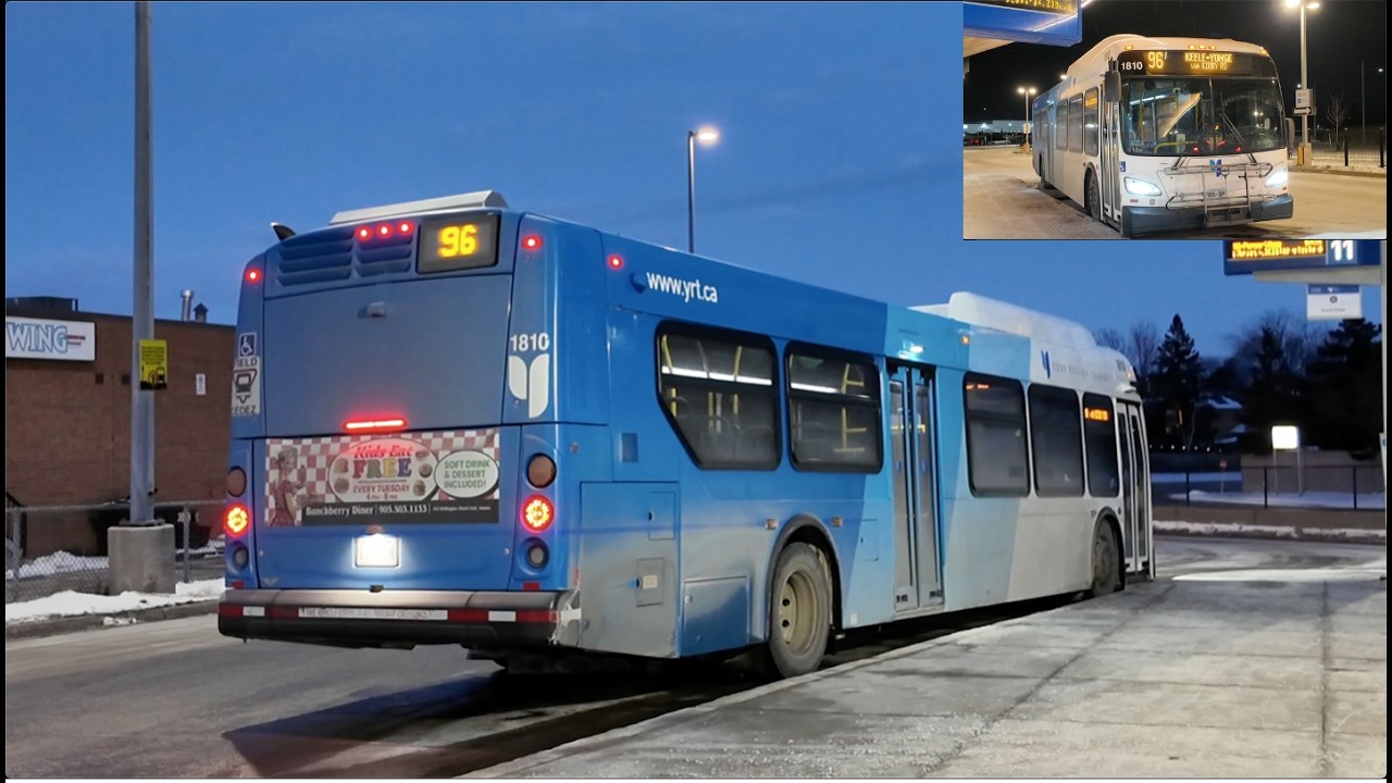 YRT 96 Keele-Yonge Bus Ride #1810 from Newmarket Bus Terminal to Pioneer Village Stn (Jan 2nd, 2026)