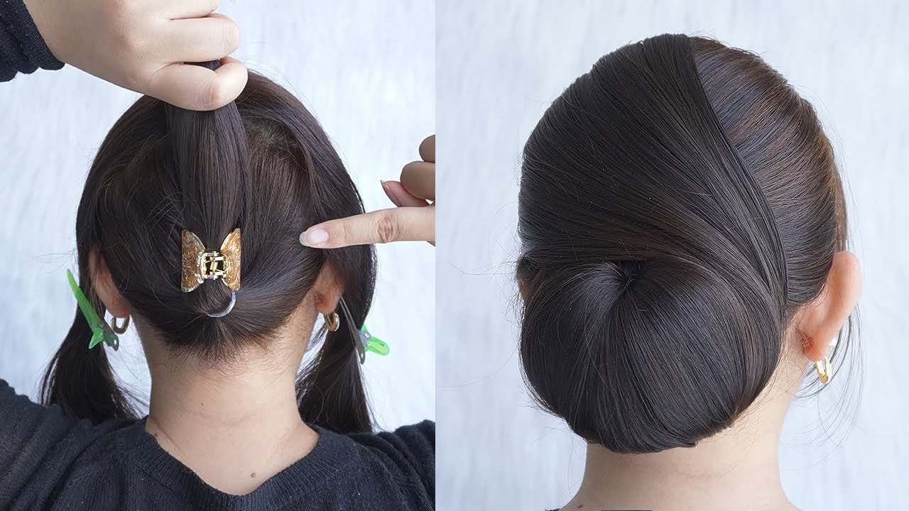 Elegant Bun Hairstyle Using Small Clutcher – Clutcher Hairstyle For Ladies | Simple Juda Hairstyle