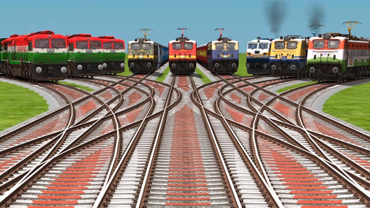 Indian Express Trains In Railroad Crossing || At Curved Railgadis Tracks Railways High Speed Rails 