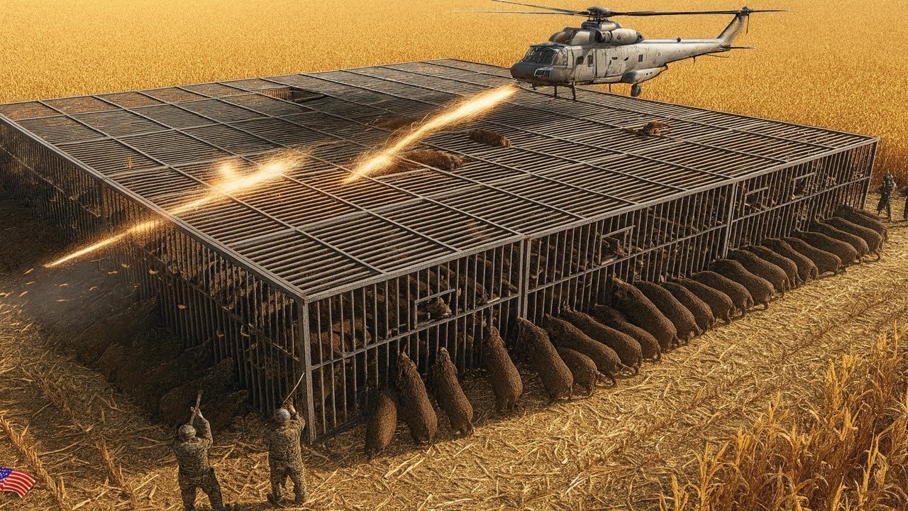 Wild Boar Trap Chaos: Ruthless Helicopter Hunters Take Down Hogs with Perfect Shots!