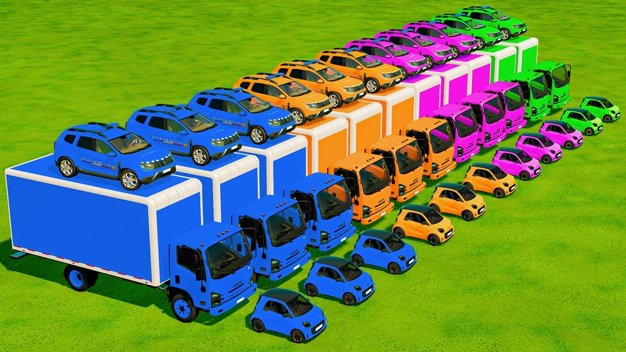 TRANSPORTING ALL COLORFUL CARS WITH URBAN TRUCKS | Farming Simulator 22