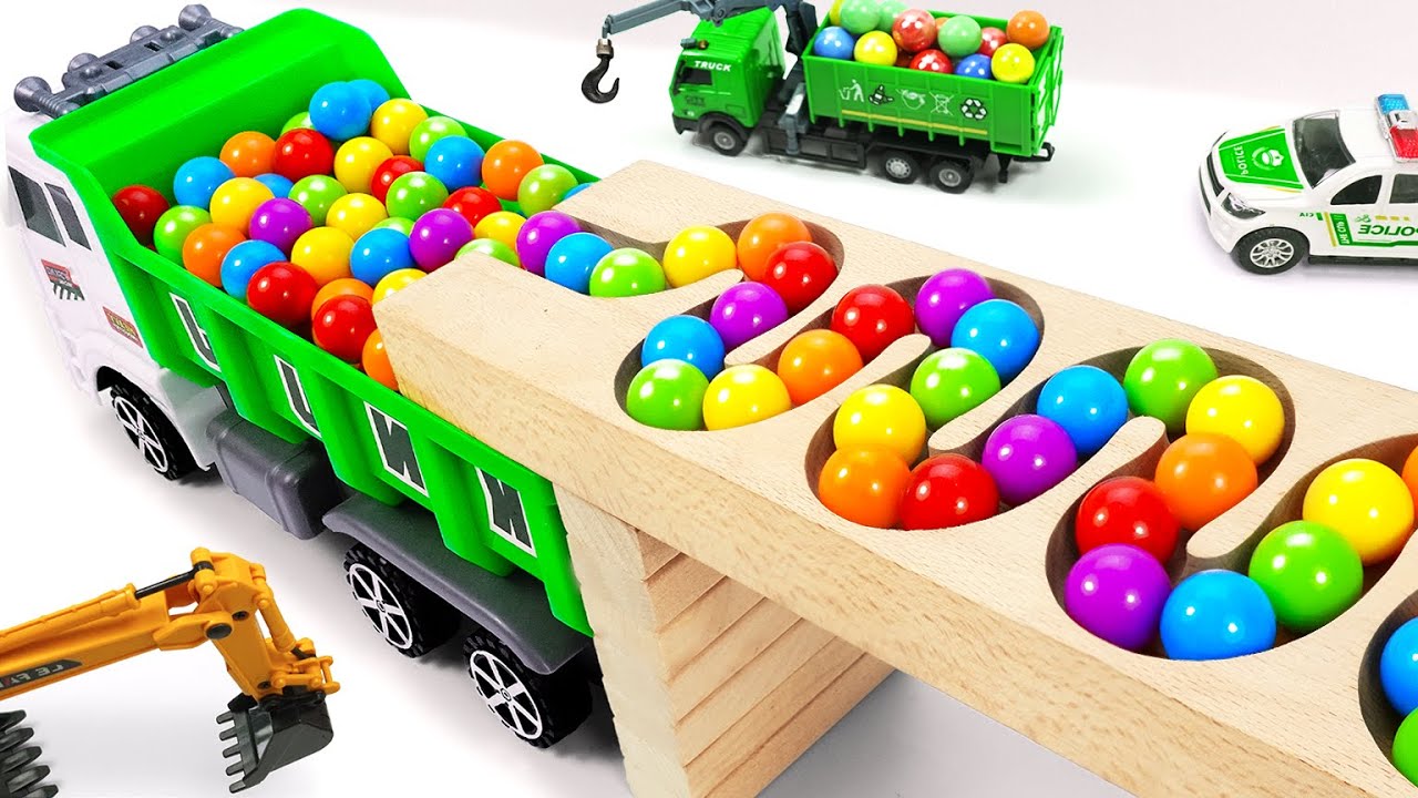 Marble Run Race ☆ HABA Slope & Retro Makita Truck, Garbage Truck Long Version #16
