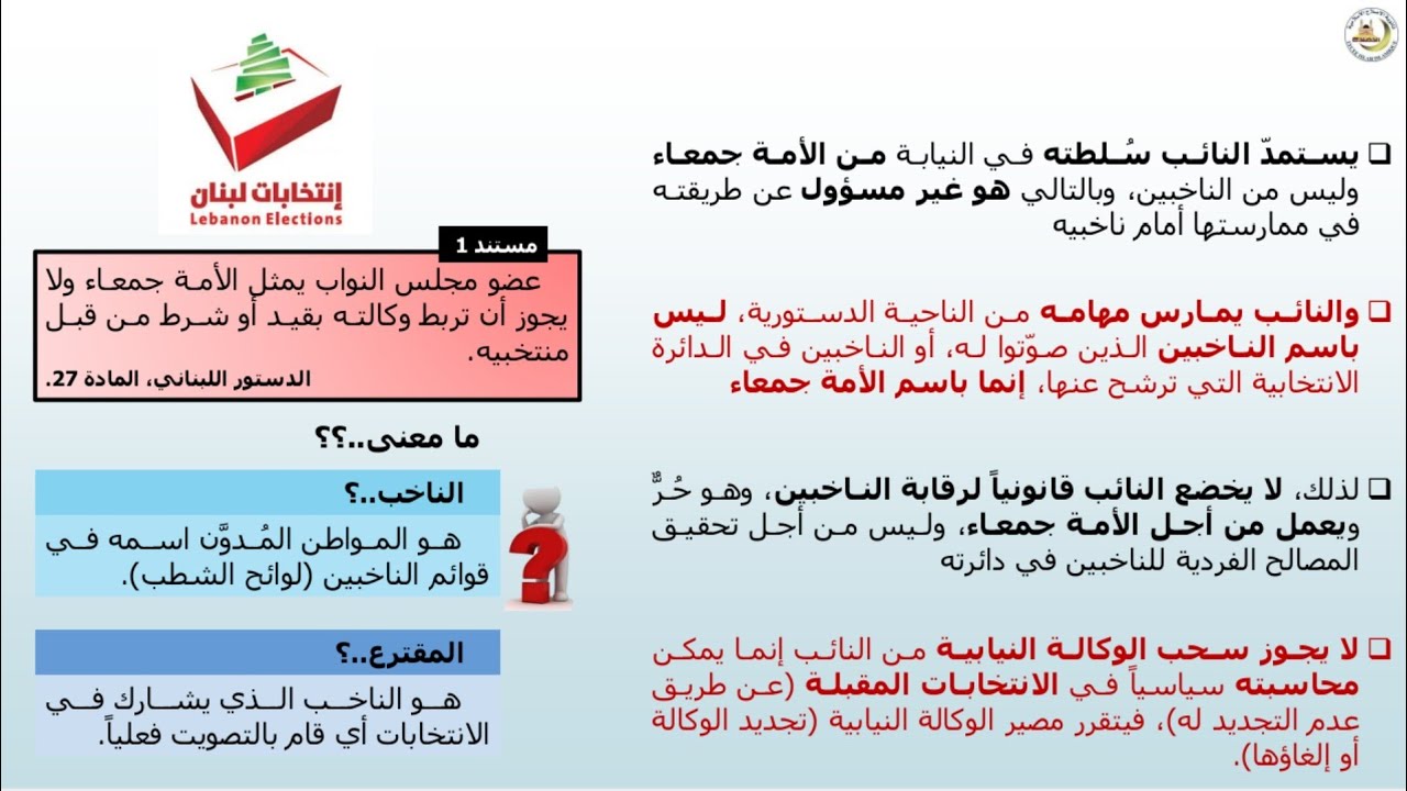 الانتخابات النيابية - القسم الأول - الثالث الثانوي
