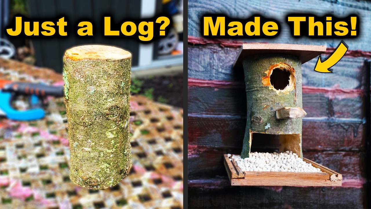 Carving a Birdhouse From a Log Full Process | DIY Challenge