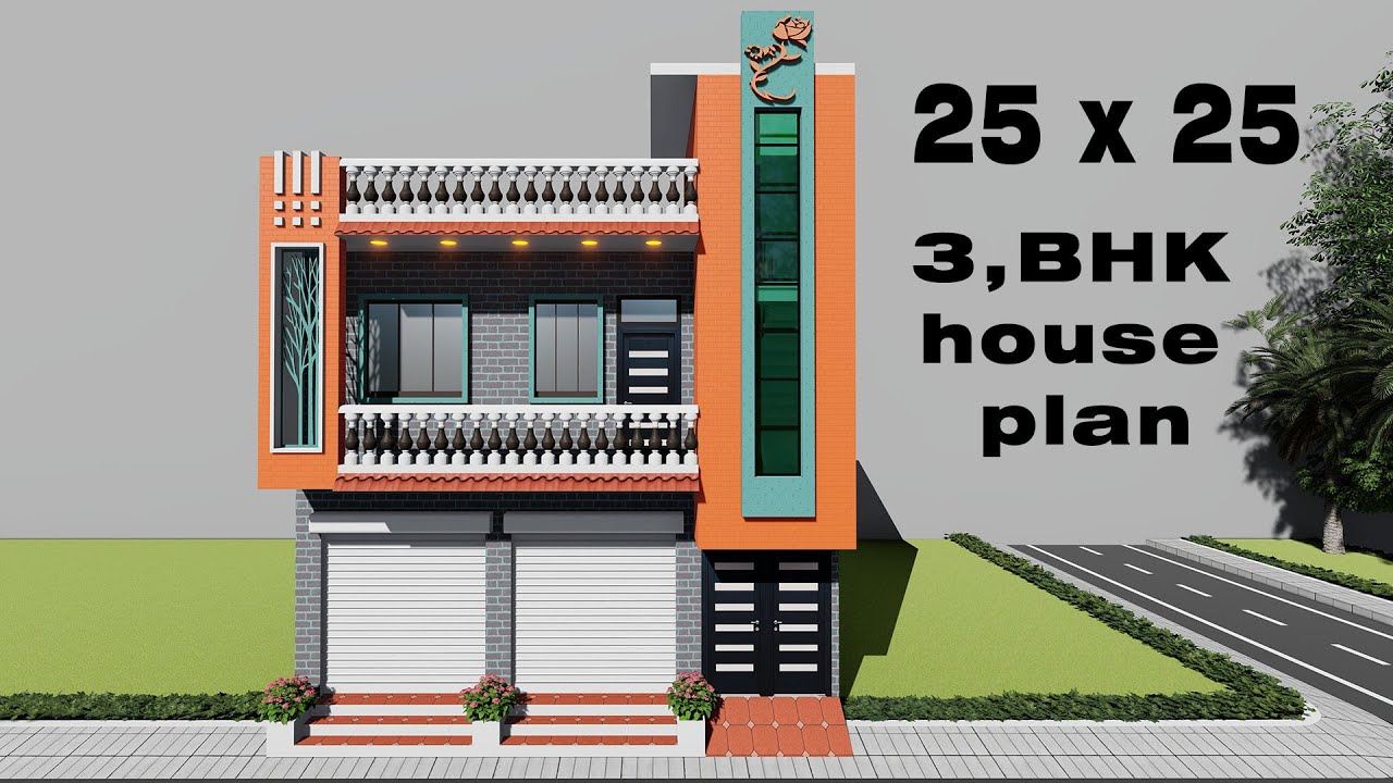 25x25 shop elevation desin 3D 25 by 25 age dukan piche makan 25*25 house plan