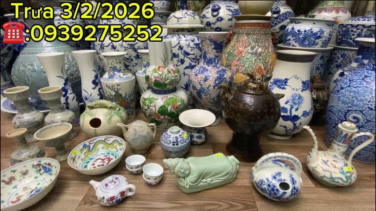 Trưa 3/2/2026 em giao lưu: bình voi tàu - tô tàu vẽ màu - gốm chu đậu cổ - gốm sứ tàu - gốm tàu cổ