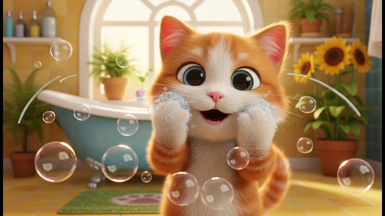 Kleines Kätzchen wäscht sein Gesicht 🐱💧2 | Lustiges Kinderlied zum Mitsingen