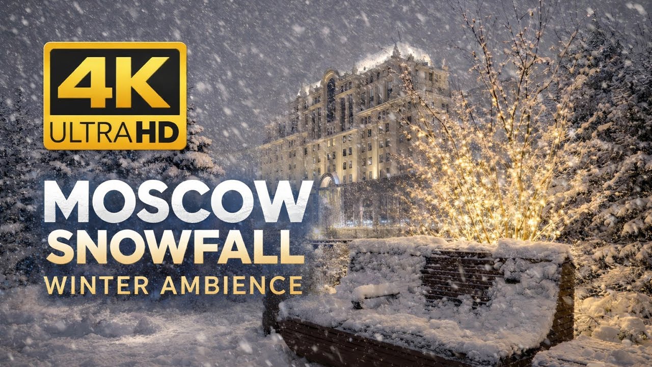 Heavy Snowfall in Moscow | 1 Hour Winter Night Ambience | 4K Ultra HD