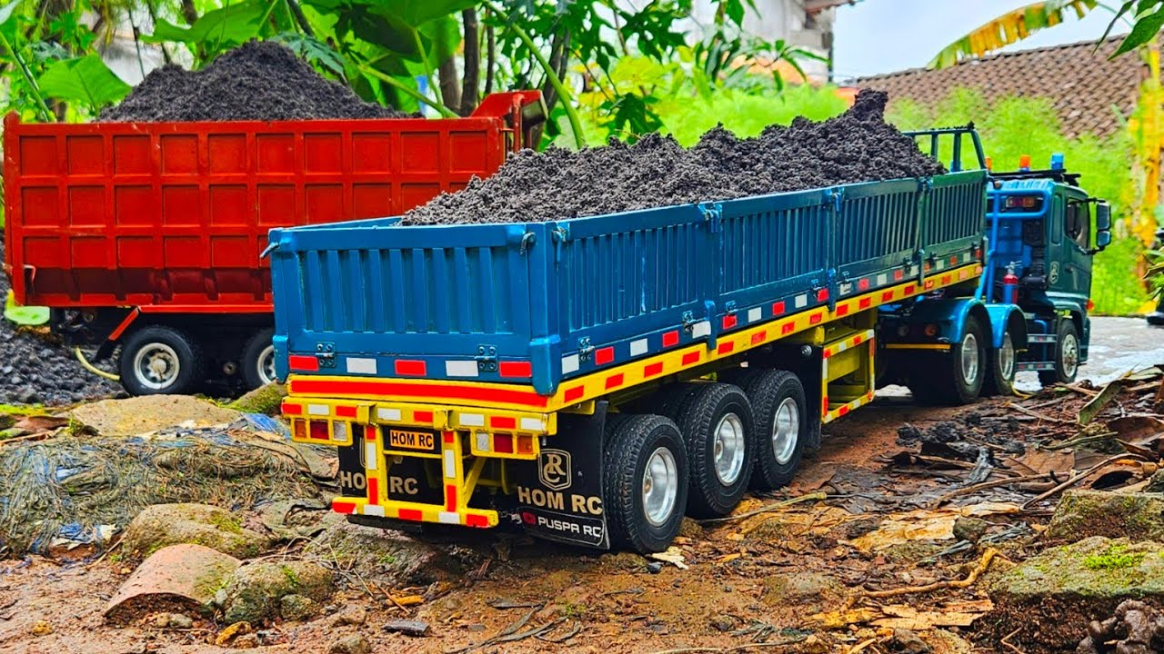 AKSI KE 89 ‼️ Langsir Bahan Bangunan Rc Truk Trailer vs Dump Hino Tronton Angkut Pasir Ban Nyangkut 