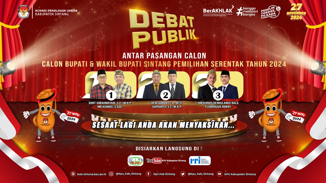 (Live) Debat Publik Pasangan Calon Bupati dan Wakil Bupati Sintang Tahun 2024