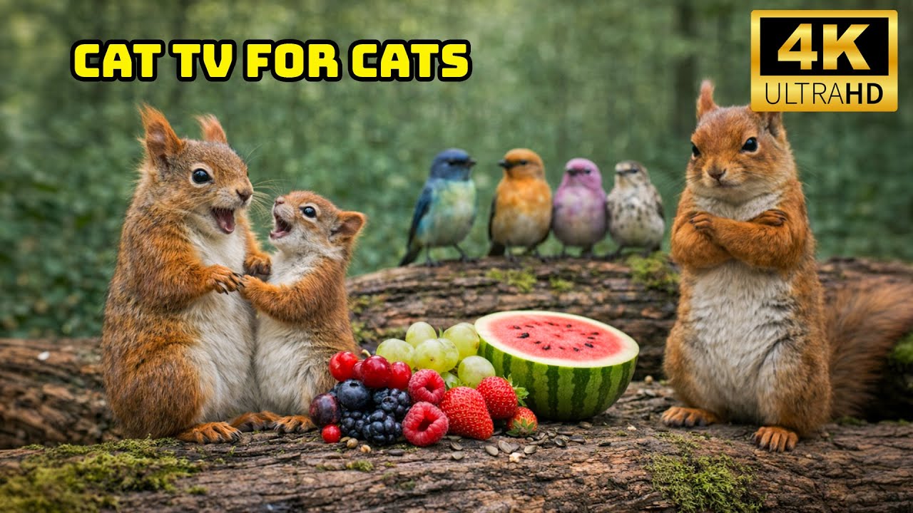 CAT TV 4K 😻  [VIDEO FOR CATS] Tall Trees, Forest Birds & a Calm Natural Space
