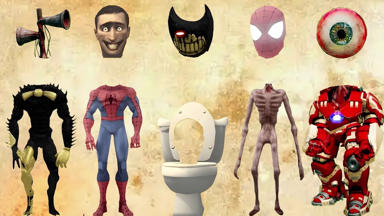 WRONG HEADS BRAIN EYE, TRIPLE SIREN HEAD NICE, TREVOR HOUSE HEAD, SIREN HEAD DONUT, SIREN HEAD T-REX