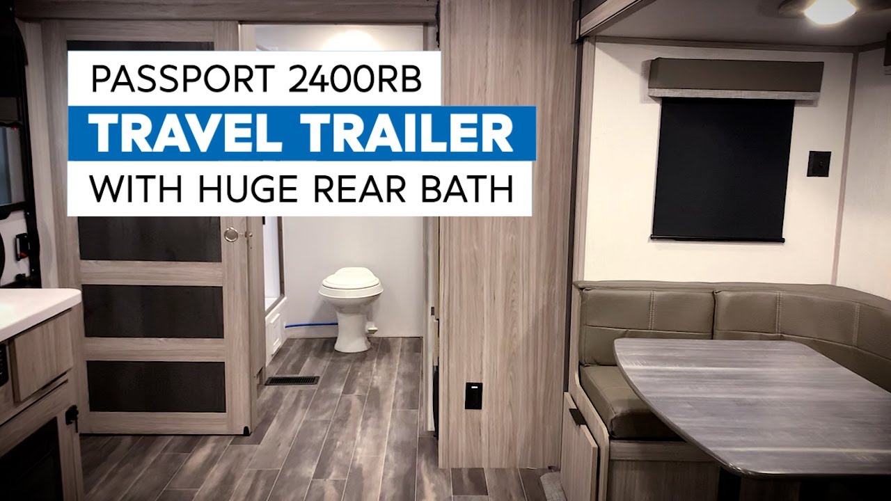 New rear-bath floor plan! See the giant bathroom in the Keystone Passport 2400RB travel trailer.