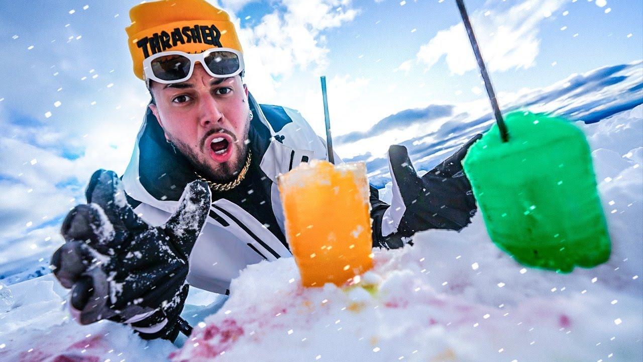 ⚠️ EXPERIMENTO ⚠️ FIZ RASPADINHA COM O GELO DA NEVE E FICOU ASSIM … 🥤❄️