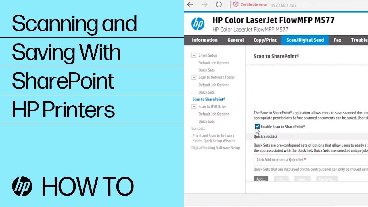 Enable scan to SharePoint and create a Quick Set on HP Enterprise MFPs (FutureSmart 4) | HP