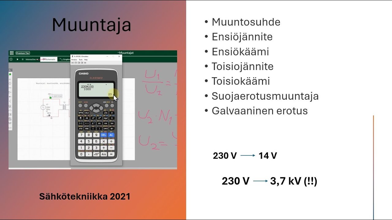 Muuntajan toiminta ja laskuteht&auml;v&auml;t