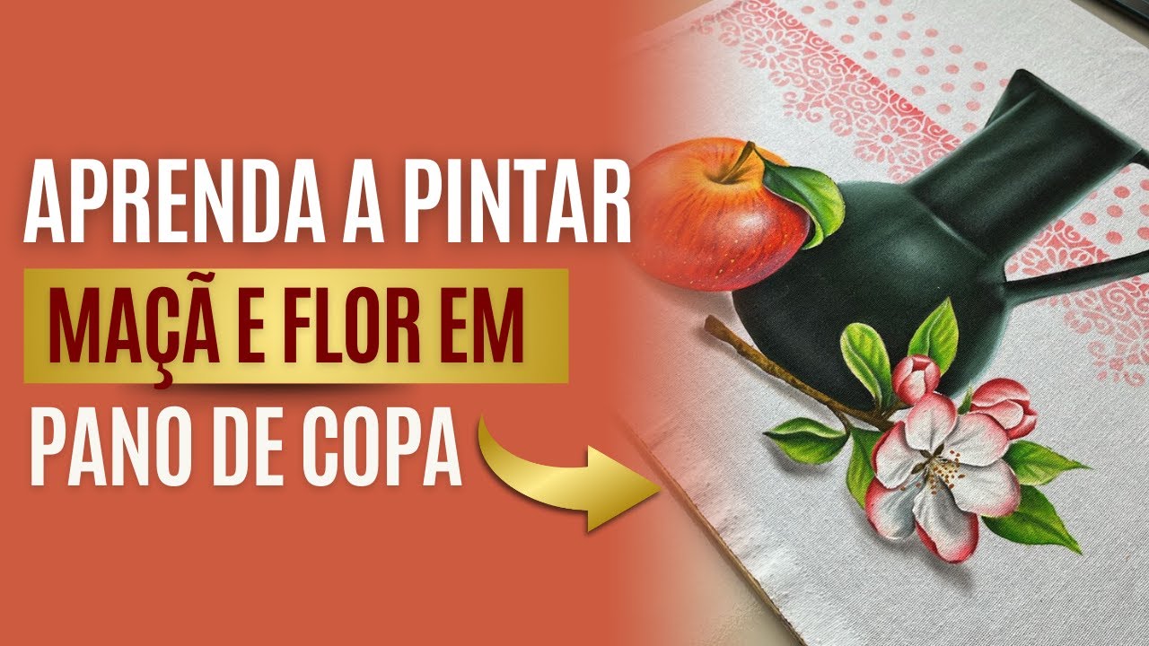 Aprenda a pintar maçã e flor em tecido | Pintura em Pano de copa e pano de prato