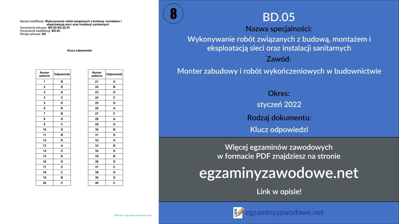 Egzamin zawodowy klucz odpowiedzi BD.05, styczeń 2022
