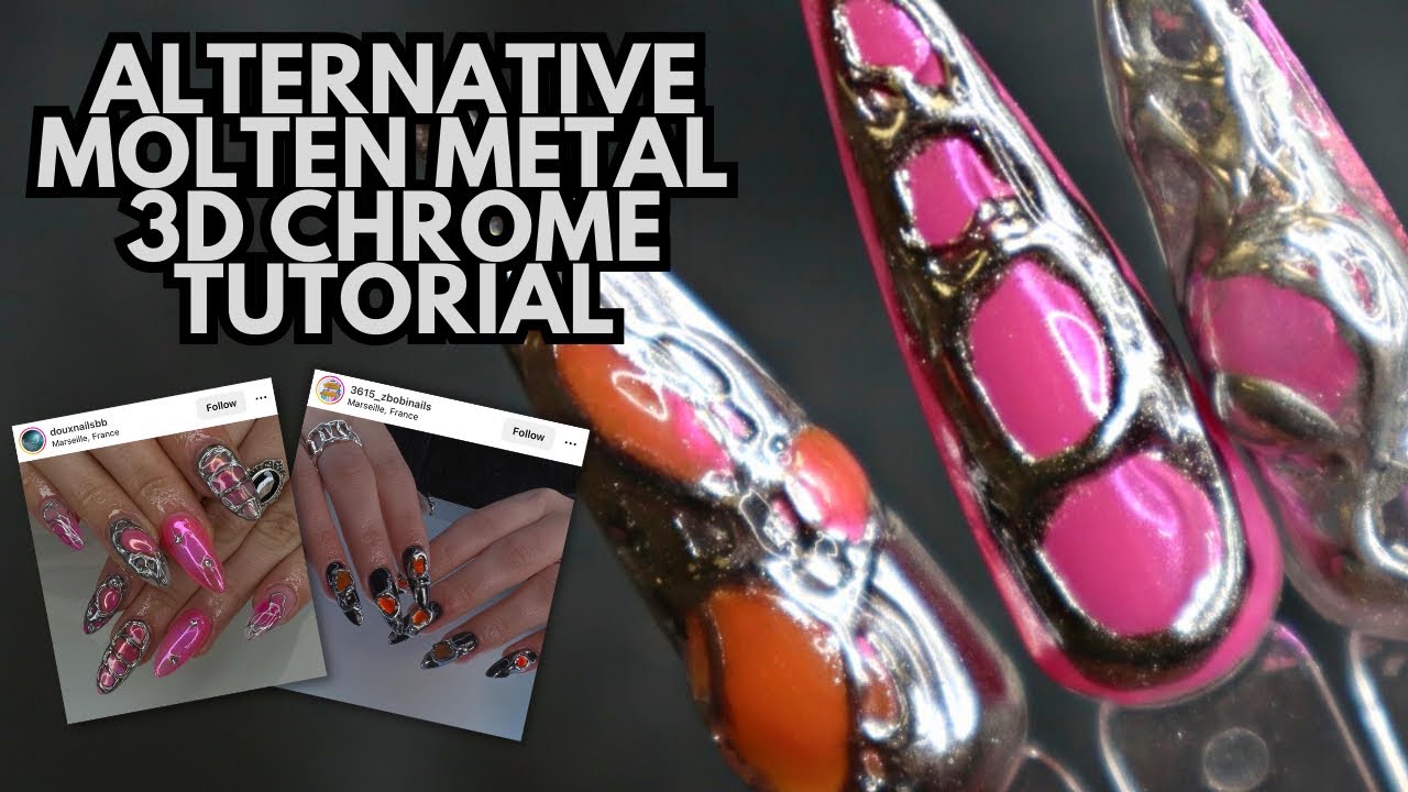 STEP BY STEP Molten Metal isolated chrome nail tutorial, 3D alternative chrome nail art trend