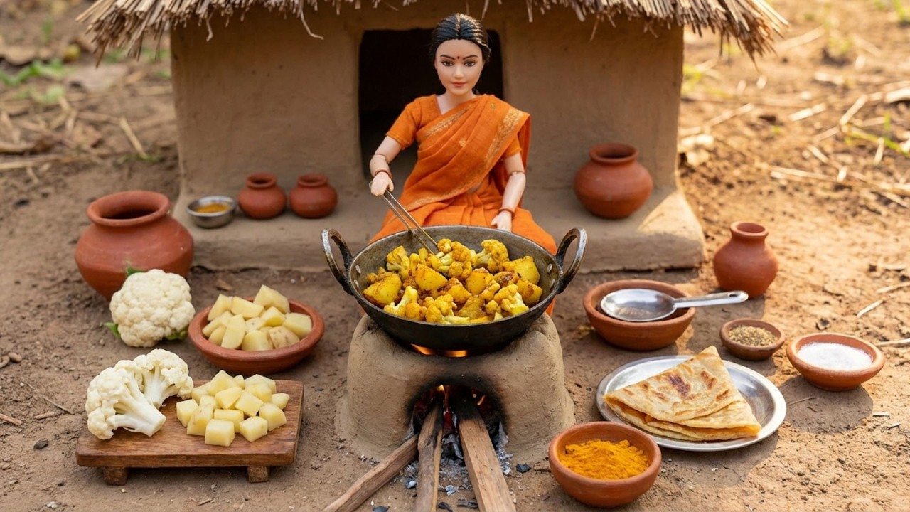 Miniature Doll Aloo Gobi & Paratha Cooking ASMR | Indian Village Tiny Kitchen Story