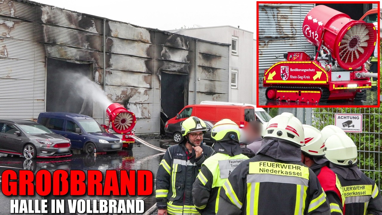 [GROßBRAND IN NIEDERKASSEL!] - Lagerhalle in Vollbrand - LUF 60 eingesetzt - 130 Einsatzkräfte -
