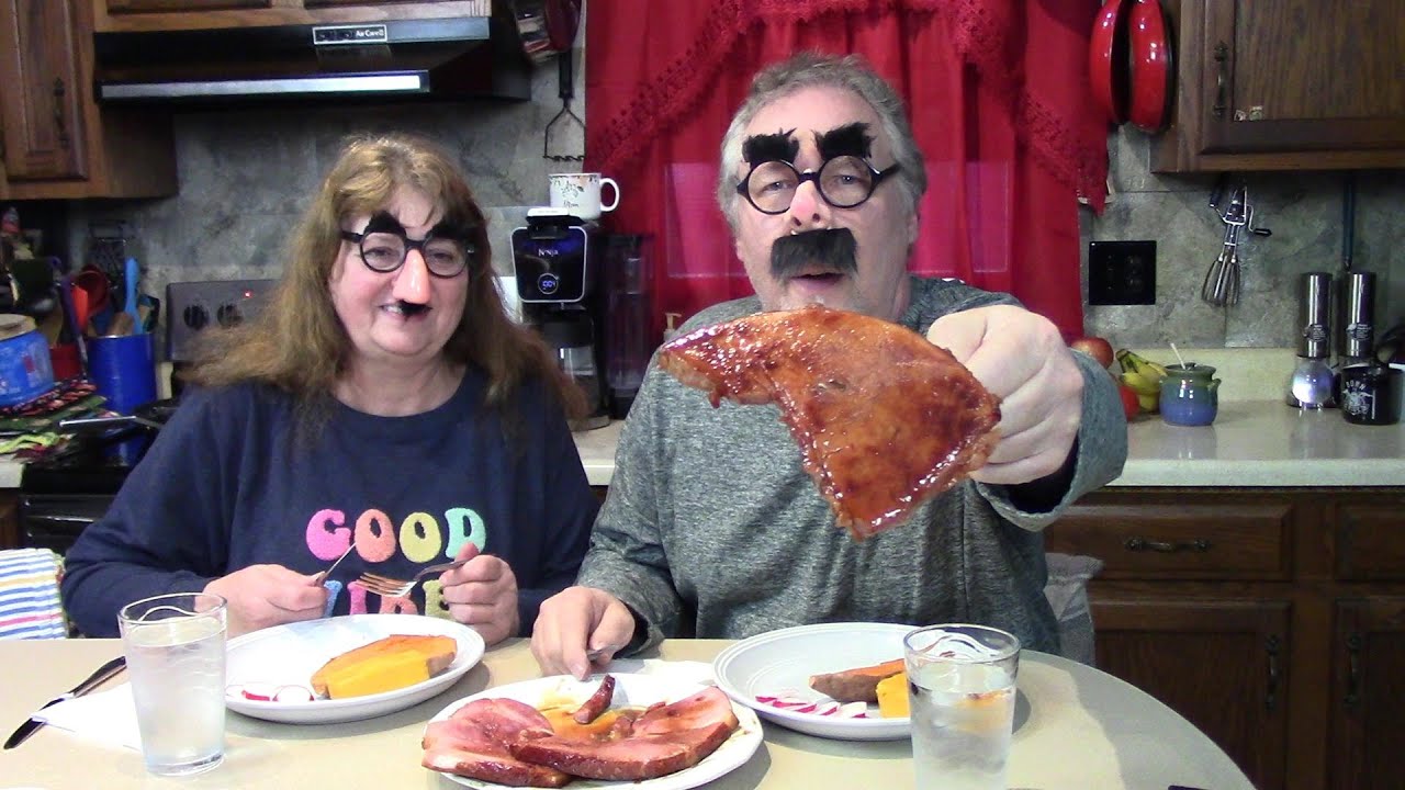 Cooking and Eating Ham Steak with Sweet Potatoes