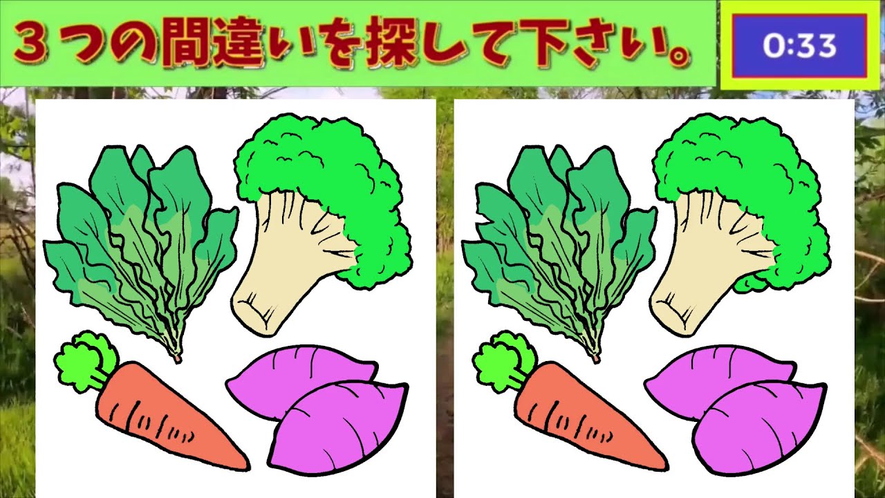 【間違い探し2】　新鮮お野菜。find 3 differences　(初心者向け✨)