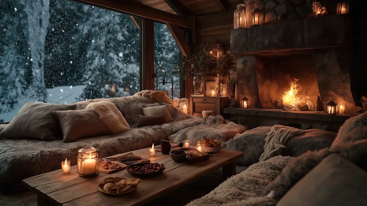 Warm Winter Fireplace & Peaceful Piano  Relaxing Ambience for Sleeping, Studying & Healing