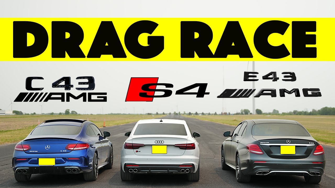 German Fight! Audi S4 faces Mercedes C43 and Mercedes E43 AMG  Drag and Roll Race.