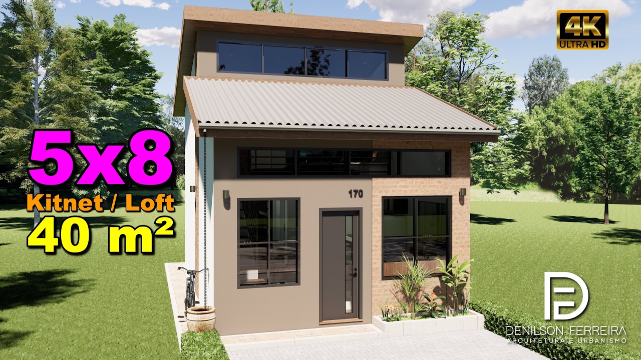 168 - 🏠 Kitnet 5x8 com Mezanino e Suíte: Projeto Moderno | Small House