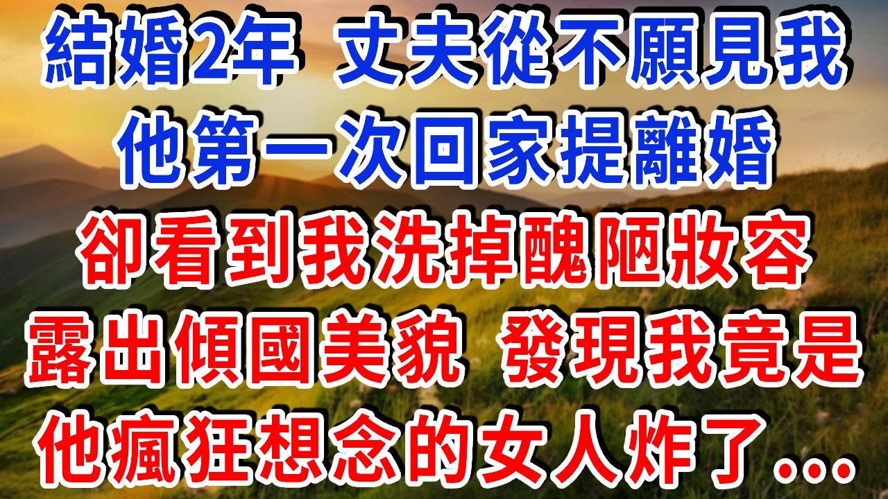 結婚2年，丈夫從不願意出現見我，他第一次回家提離婚，卻看到我洗掉醜陋妝容 露出傾國美貌，發現我竟是他瘋狂想念的女人，他炸了