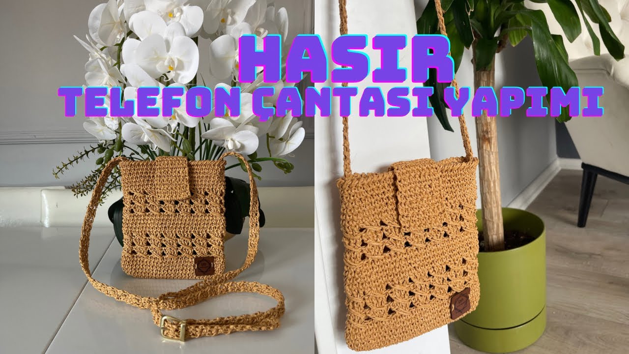 HASIR TELEFON ÇANTASI..kağıt ipten minibag🥰askılı çapraz çanta yapımı