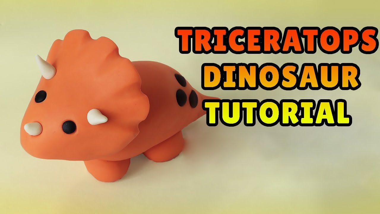 🔴DIY How to make MINIATURE TRICERATOPS DINOSAUR - Easy Polymer Clay, Fondant, plastilina Tutorial