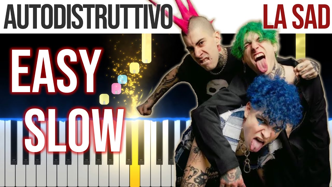 Autodistruttivo - La Sad - SANREMO 2024 - EASY SLOW Piano Tutorial with Melody + Chords + Bass🎹4K🤙