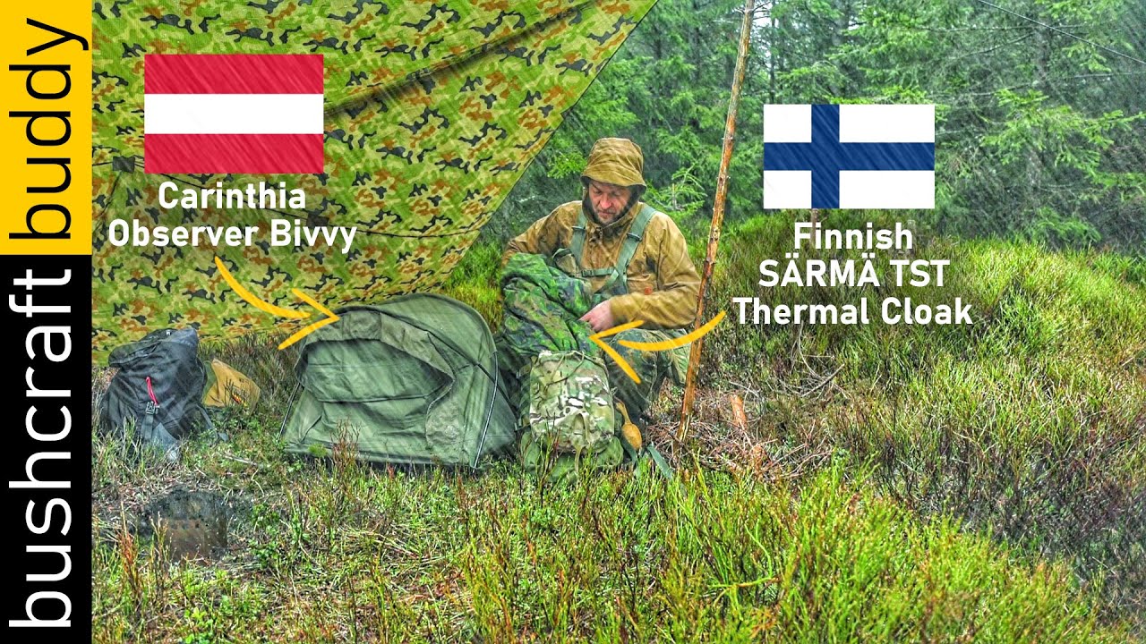 Heavy Rain Bushcraft with Varimos OnTour | SÄRMÄ TST Thermal Cloak | Carinthia Observer | X-Fire